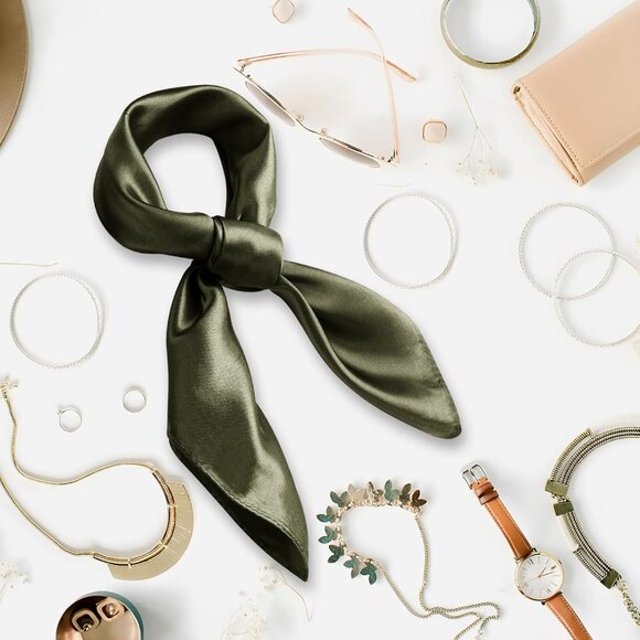 Women's Blackish Silk Feeling Scarf 23.6'' Square Satin Scarf Neck Head Bandana - Picture 5 of 7